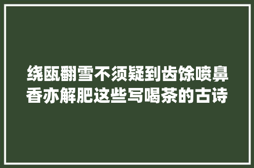 绕瓯翻雪不须疑到齿馀喷鼻香亦解肥这些写喝茶的古诗值得一读
