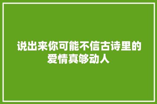 说出来你可能不信古诗里的爱情真够动人