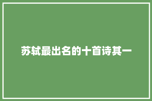 苏轼最出名的十首诗其一