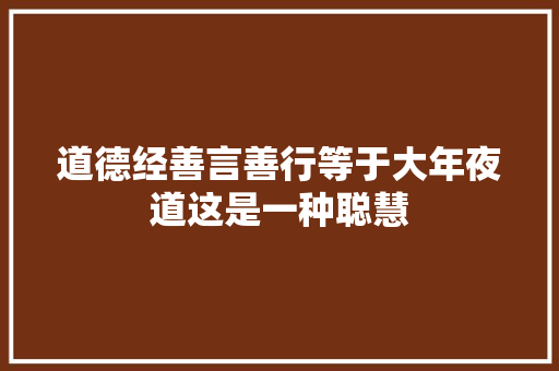 道德经善言善行等于大年夜道这是一种聪慧