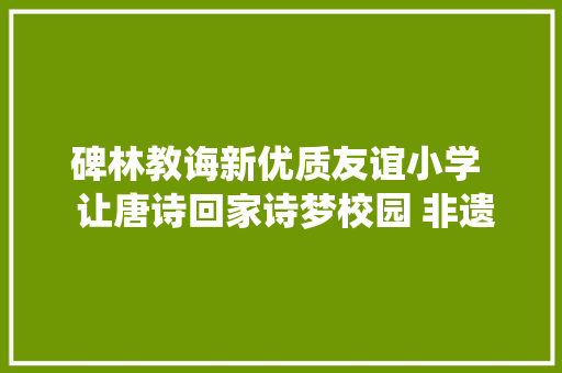 碑林教诲新优质友谊小学  让唐诗回家诗梦校园 非遗传承  碑林区友谊小学开展传统文化进校园活动