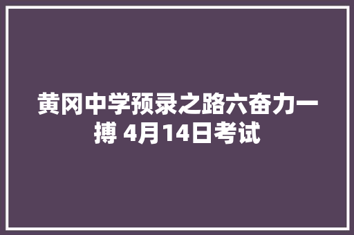 黄冈中学预录之路六奋力一搏 4月14日考试