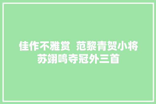 佳作不雅赏  范黎青贺小将苏翊鸣夺冠外三首