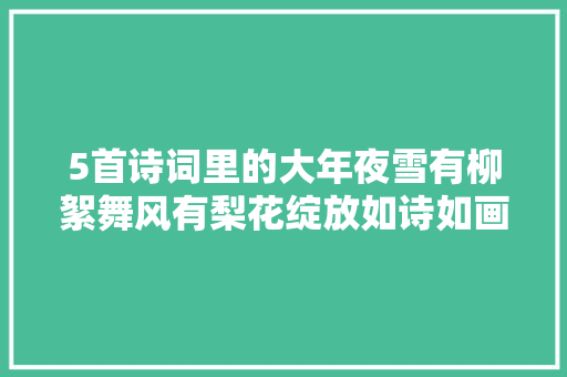 5首诗词里的大年夜雪有柳絮舞风有梨花绽放如诗如画