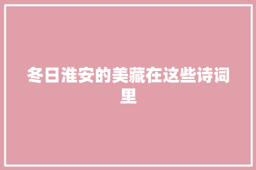 冬日淮安的美藏在这些诗词里