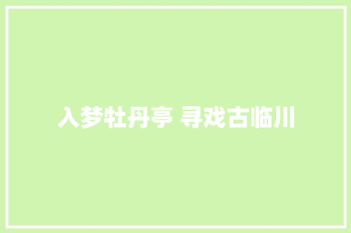 入梦牡丹亭 寻戏古临川