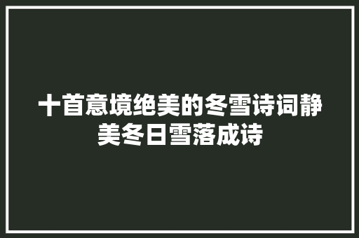 十首意境绝美的冬雪诗词静美冬日雪落成诗