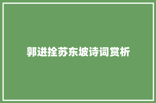 郭进拴苏东坡诗词赏析