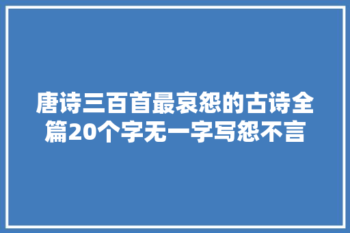 唐诗三百首最哀怨的古诗全篇20个字无一字写怨不言怨而怨自深