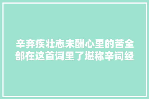 辛弃疾壮志未酬心里的苦全部在这首词里了堪称辛词经典