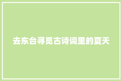 去东台寻觅古诗词里的夏天