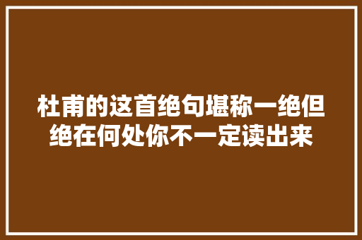 杜甫的这首绝句堪称一绝但绝在何处你不一定读出来