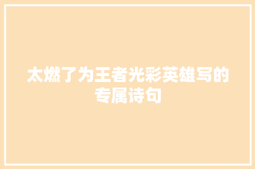 太燃了为王者光彩英雄写的专属诗句
