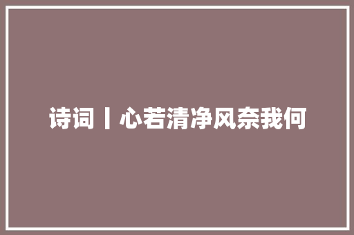 诗词丨心若清净风奈我何