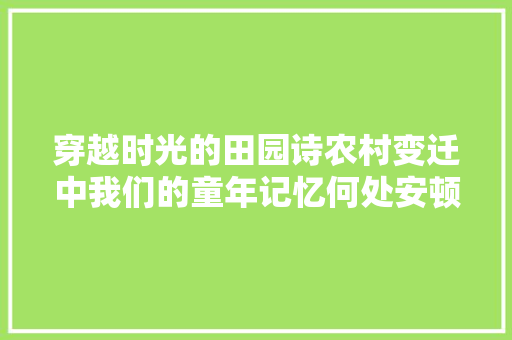 穿越时光的田园诗农村变迁中我们的童年记忆何处安顿