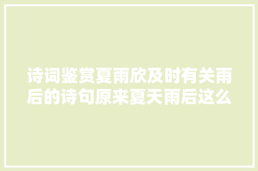 诗词鉴赏夏雨欣及时有关雨后的诗句原来夏天雨后这么美