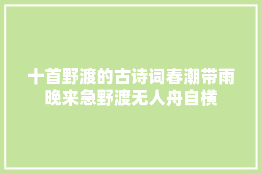 十首野渡的古诗词春潮带雨晚来急野渡无人舟自横