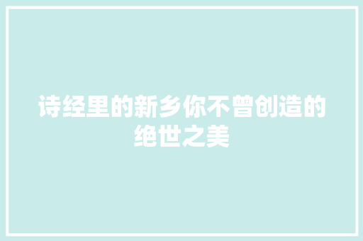 诗经里的新乡你不曾创造的绝世之美