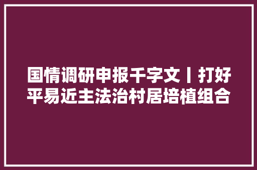 国情调研申报千字文丨打好平易近主法治村居培植组合拳