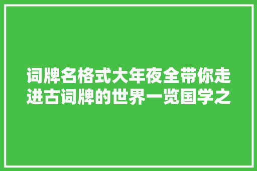 词牌名格式大年夜全带你走进古词牌的世界一览国学之美