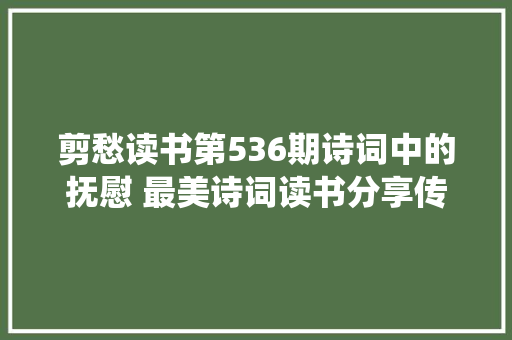 剪愁读书第536期诗词中的抚慰 最美诗词读书分享传统文化