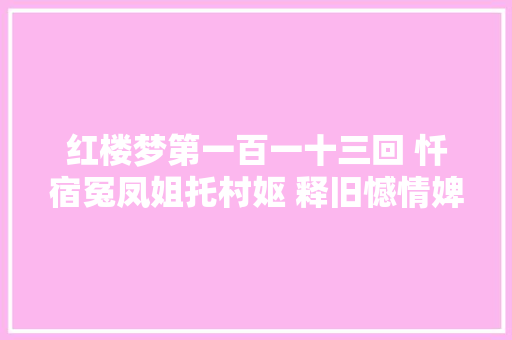 红楼梦第一百一十三回 忏宿冤凤姐托村妪 释旧憾情婢感痴郎