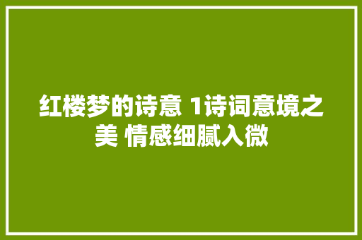 红楼梦的诗意 1诗词意境之美 情感细腻入微