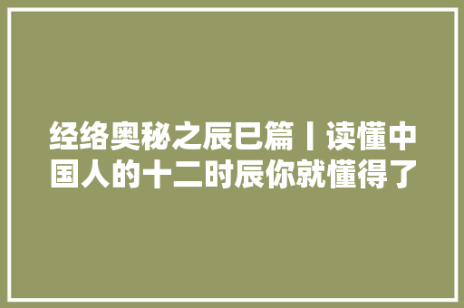 经络奥秘之辰巳篇丨读懂中国人的十二时辰你就懂得了摄生…