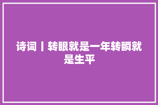 诗词丨转眼就是一年转瞬就是生平