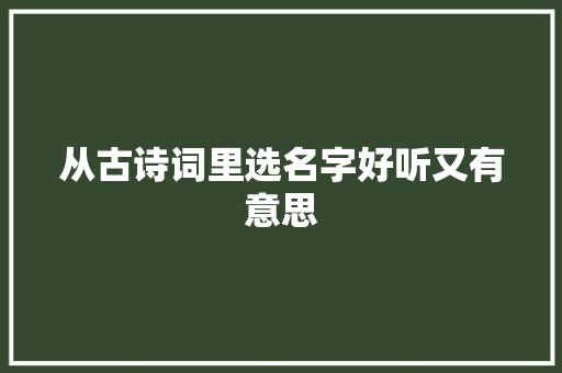 从古诗词里选名字好听又有意思