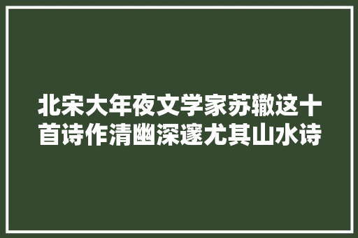 北宋大年夜文学家苏辙这十首诗作清幽深邃尤其山水诗堪称绝美