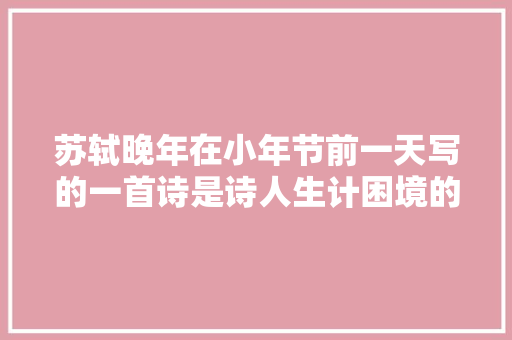 苏轼晚年在小年节前一天写的一首诗是诗人生计困境的真实写照