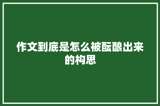 作文到底是怎么被酝酿出来的构思