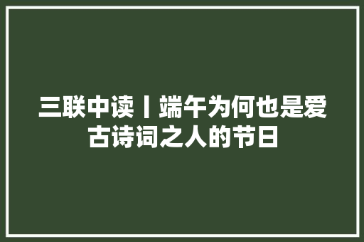 三联中读丨端午为何也是爱古诗词之人的节日