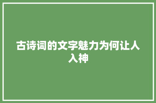 古诗词的文字魅力为何让人入神