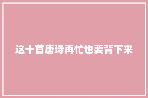 这十首唐诗再忙也要背下来