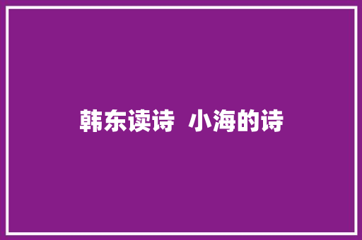 韩东读诗  小海的诗