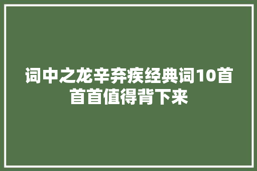 词中之龙辛弃疾经典词10首首首值得背下来