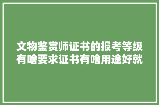 文物鉴赏师证书的报考等级有啥要求证书有啥用途好就业吗