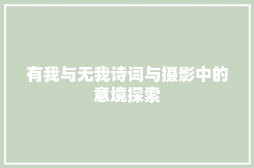 有我与无我诗词与摄影中的意境探索