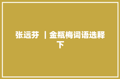 张远芬 ｜金瓶梅词语选释下