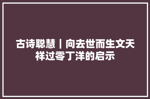古诗聪慧｜向去世而生文天祥过零丁洋的启示