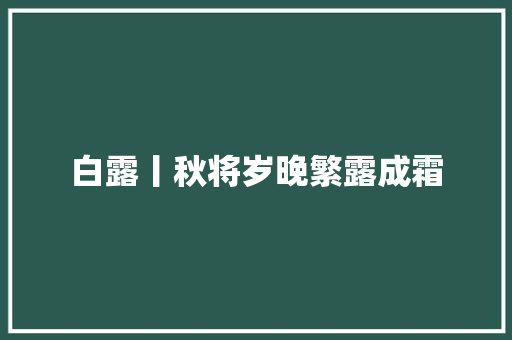 白露丨秋将岁晚繁露成霜