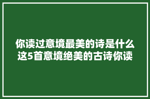 你读过意境最美的诗是什么这5首意境绝美的古诗你读过几首