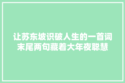 让苏东坡识破人生的一首词末尾两句藏着大年夜聪慧