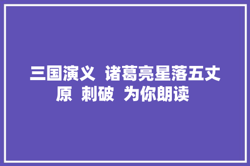 三国演义  诸葛亮星落五丈原  刺破  为你朗读 