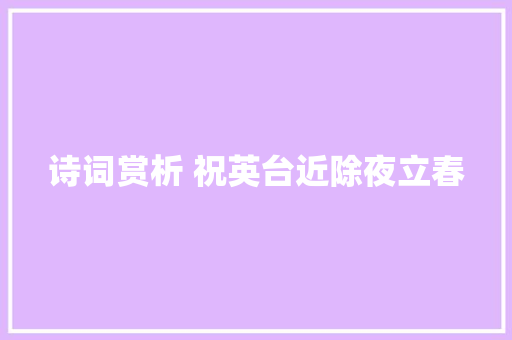 诗词赏析 祝英台近除夜立春