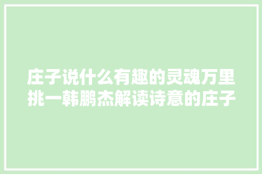 庄子说什么有趣的灵魂万里挑一韩鹏杰解读诗意的庄子