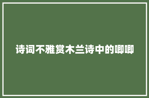 诗词不雅赏木兰诗中的唧唧