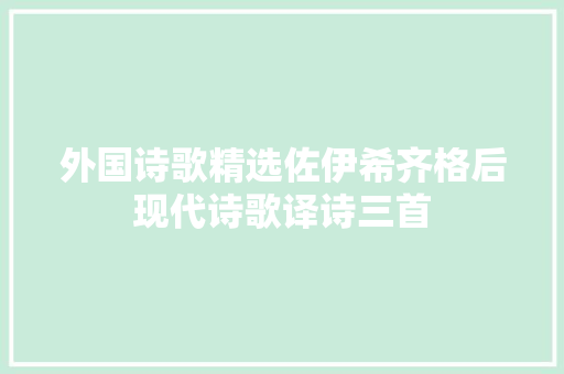 外国诗歌精选佐伊希齐格后现代诗歌译诗三首